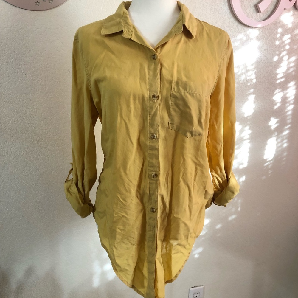 Anthro Thread and Supply Yellow Tie Front Button Down